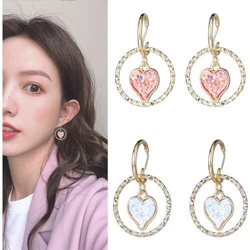 Korean Fashion Drop Earrings For Women Trendy Sweet Girl Simple Round Heart Dangle Earrings Female Boucle D'orille Femme Jewelry