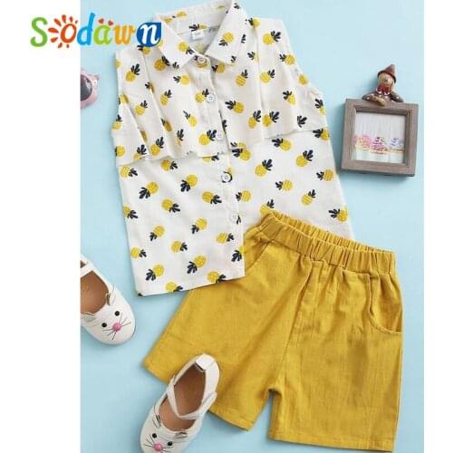 Sodawn Summer Childrens Suit New Cartoon Pineapple Print Cotton Short-sleeved Shirt Shorts Two-piece Girl Clothes