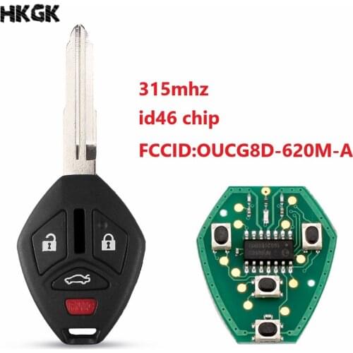 Uncut Blade Key 3 button Remote Transponder Chip ID46 OUCG8D-620M-A 313.8Mhz For Mitsubishi Galant Eclipse 2007 2008 2009 2010