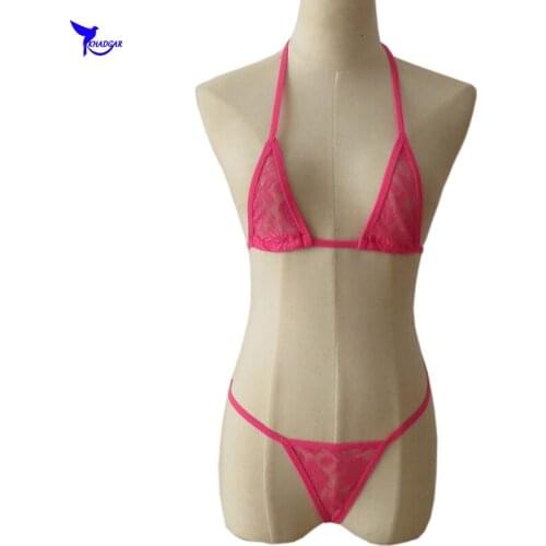 NEW Women See Through Sexy Extreme Wild Micro Bikini Set Beach Sunbath Costumes Swimwear Lace G-String Mini Biquini Bathing Suit