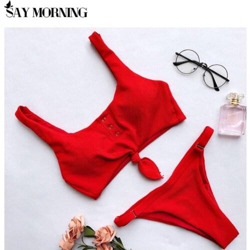 SAY MORNING NEW ARRIVAL Secret Button Sexy Solid Bikini Push Up Swimwear Solid Bikini Set Bathing Suits Beach Wear Swimming Suit