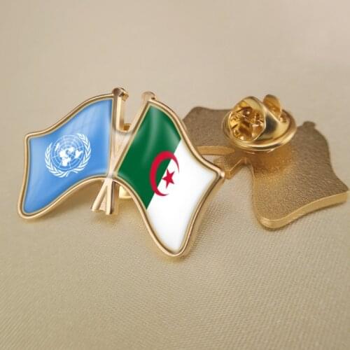 United Nations and Algeria Crossed Double Friendship Flags Lapel Pins