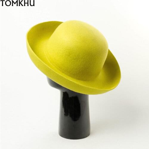 Autumn Winter New Solid Color Retro Dome Curled Wool Top Hat Travel Hat Fashion Casual Fedora Cap Chapeu Feminino Sombrero Mujer