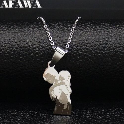 Mother Kid Stainless Steel Necklaces Wome Silver Color Chain Necklaces for Women Jewelry collares Mothers Day Gift N542S01