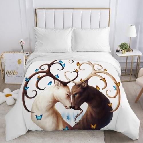 Duvet Cover with Zipper Comforter Blanket Quilt Cover 220x240/90/135/150 3D Bedding Animal yinyang deer