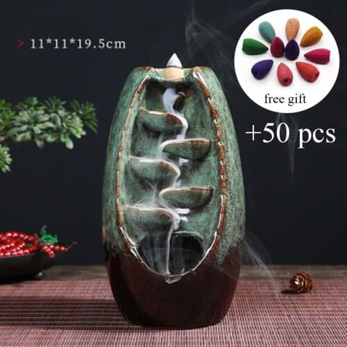 Backflow Ceramic Waterfall Incense Burner Smoke Back-flow Censer Cone Holder Craft Table Ornament Home Decor Mother Gift