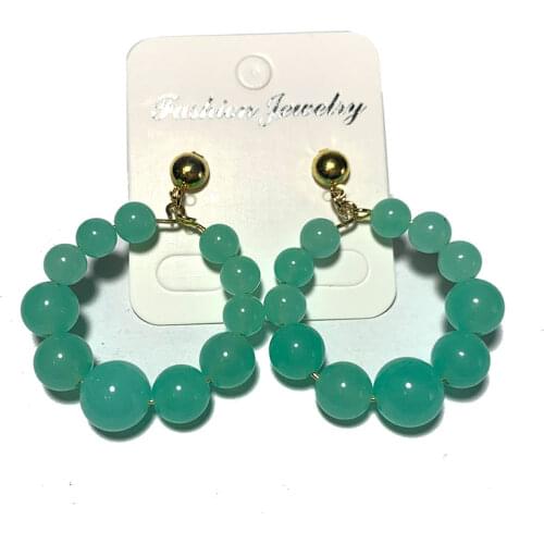 Wholesale 100% Natural Crystal Stone Earrings Green Red White Round Beads 7 Chakras Golden Fashion Jewelry For Women Girls