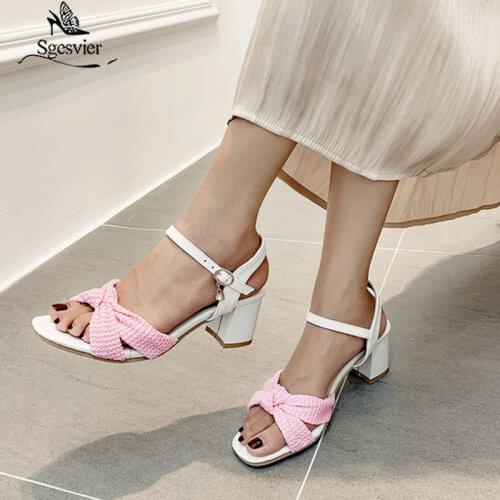 Sgesvier fashion new summer sandals peep toe buckle ladies prom wedding shoes square high heels shoes women sandals 2020 G539