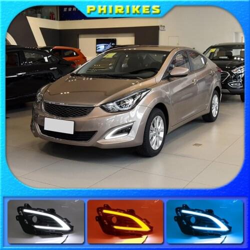 LED Daytime Running Lights DRL Fog Lamp Cover Case for Hyundai Elantra Sedan 2016 2017 With Turn Signal Yellow
