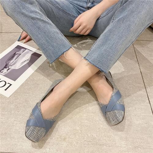 Spring and Autumn Flats Women Square Toe Ballets Working Shoes Ladies Loafers Brand Ballerina Cloth Shoes Size 35-41