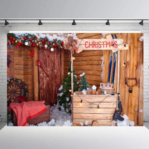 Outdoor Christmas Backdrop Fireplace Tree Backdrops Party Decoration Background Xmas Event family photo booth shoot studio