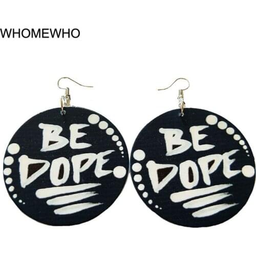 Wood Africa Black Beauty Queen "BE DOPE" Letters Vintage Tribal Drop Earrings Wooden African Statement Bohemia Afro Ear Jewelry