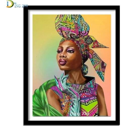 Cross Stitch African Black Women With Colorful bandana 5D Diy Diamond Painting Full Square/Round Drill Embroidery Kit Mosaic