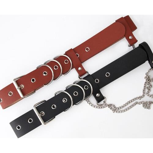 Retro Decorative Punk Style Ladies Belt Metal Buckle Personality Tide Chain Decorative Eyelets with Jeans Fashion Women Belts