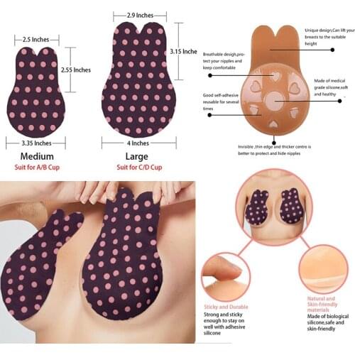 Women Silicone Self-Adhesive Sticky Bra Strapless Push Up Seamless Invisible Bra Sexy Rabbit Ears Underwear Strapless Plus Size