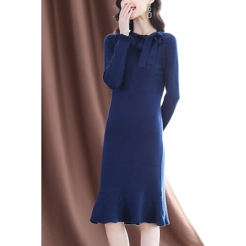 High Quality Genuine Wool Female High Waist Dress Spring Autumn 2021 Vintage Elegant Women Long Dresses Vestido Mujer Zjt1738