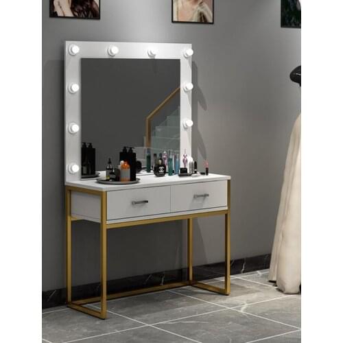 Golden steel wood dressing table simple makeup modern photo studio school makeup dressing table wedding dressing table with ligh