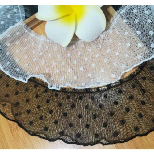 1M Mesh Pleated Lace White Black Applique Lace Fabric 7cm Guipure Dot Lace Trim Ribbon Sewing Clothing Collar Craft dentelle K35