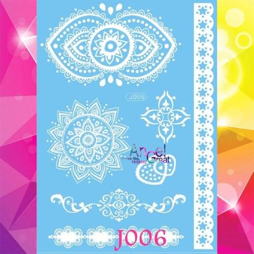 1PC White Ink Henna Sunflower Designs Healthy Temporary Tattoo Stickers AJ06 Eye Heart Pattern White Tattoo tatouage taty Makeup