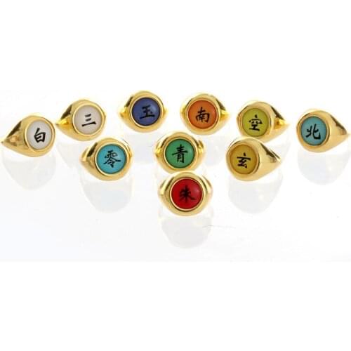 10style Anime Rings Cosplay Golden Ring Silver Ring Akatsuki Itachi Pain Ring Metal Finger Ninjas Prop With Free Necklace