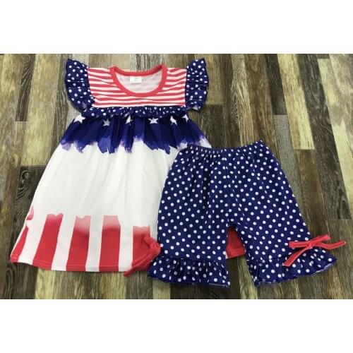 2021Children Clothes Baby Boy Outfit Independence Day Scissor Hands Love Fireworks Tie-dye Shorts July 4th Set