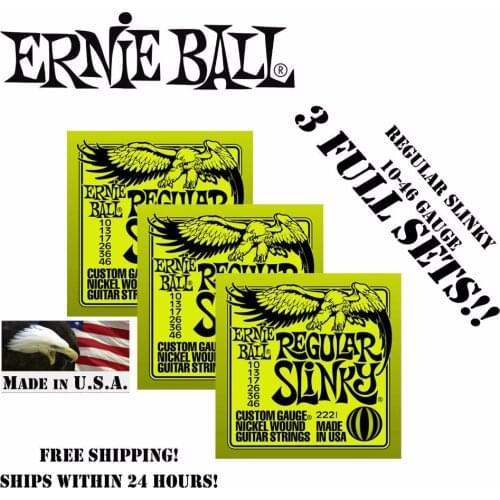 3 Packs! Ernie Ball 2221 Regular Slinky Electric Strings Wound Set, .010 - .046 (3 Packs)