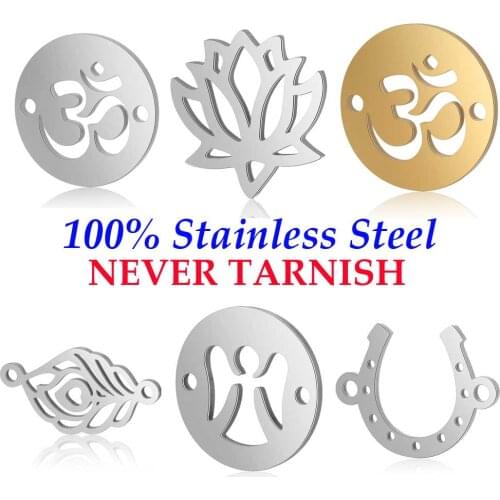 5 Pieces OM Horse Shoe Peacock Lether Connector Charm Wholesale 100% Stainless Steel Real 316 Steel DIY Connector Charms