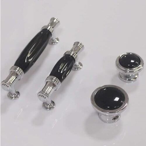 64mm 96mm modern simple fashion silver black ceramic kitchen cabinet cupboard door handle chrome drawer shoe cabinet knob pull