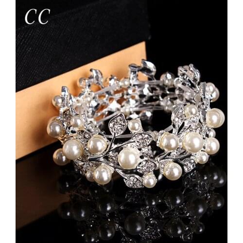 Hot Fashion Wedding Jewellery Simulated Pearl & Austrian Crystal Bracelet Bangles for Women Party Bridal jewelry Bjioux CCHE009