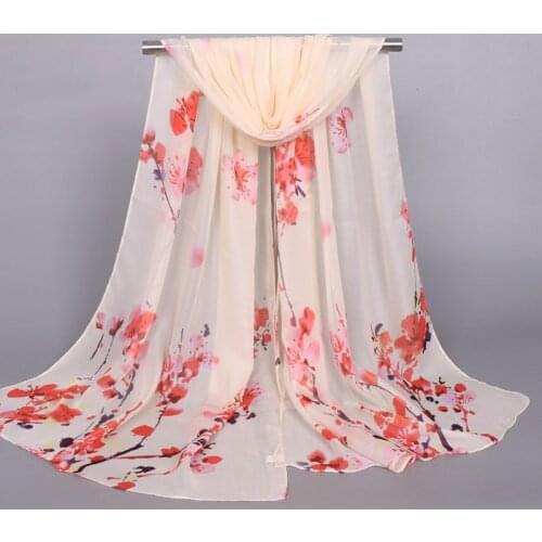 Peach Blossom Printing Chiffon Scarf Women Thin Flower Beach Scarves Fashion Shawl Cape Ladies Female Plant Scarfs Shawl Wraps