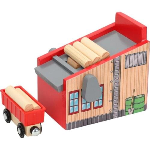Wooden Lumber Yard Blocks Car Kit Model Kids Toy Train Track Scene Accessories