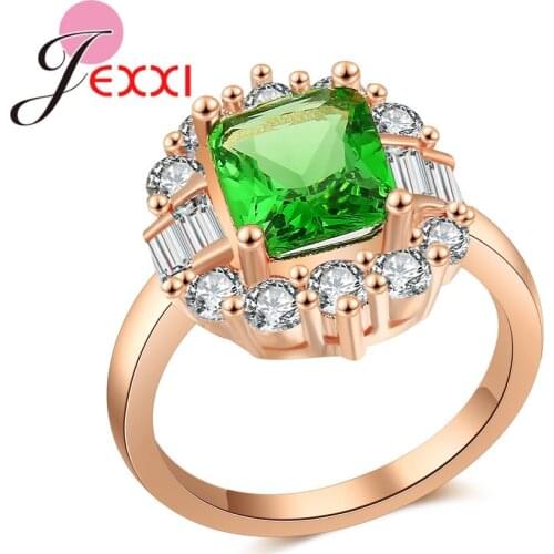 Top Selling Clearly Crystals Filled Wedding Anniversary Rings Gifts For Women Girls Rose Gold High Quality Finger Ring