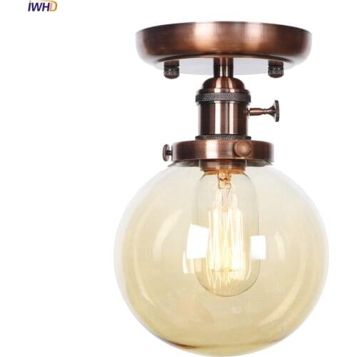 IWHD Amber Glass Ball LED Ceiling Light Fixture Flush Mount Kitchen Porch Bedroom Nordic Modern Ceiling Lamps Plafondlamp Plafon