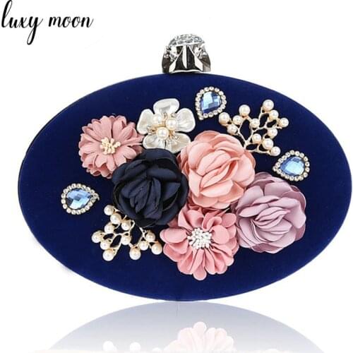 Women Clutch Evening Bags Exquisite Flower Bag Special Oval Clutches For Wedding Purse Blue Female Chain Handbags ZD1068