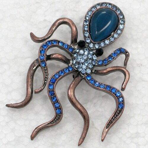 Fashion Brooch Blue Rhinestone Octopus Pin brooches C264 B3