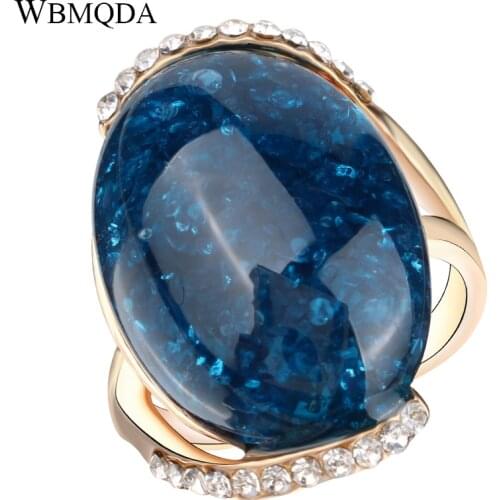 Fashion Crystal Rose Gold Ring Big Blue Sky Stone Engagement Rings For Women Wedding Party Bulgaria Jewelry 2018 Free Shipping