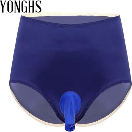 Mens Sexy Boxer Shorts Modal High Waist Elastic Waistband Briefs Bulge Pouch Underwear Solid Color Smooth Satin Erotic Underpant