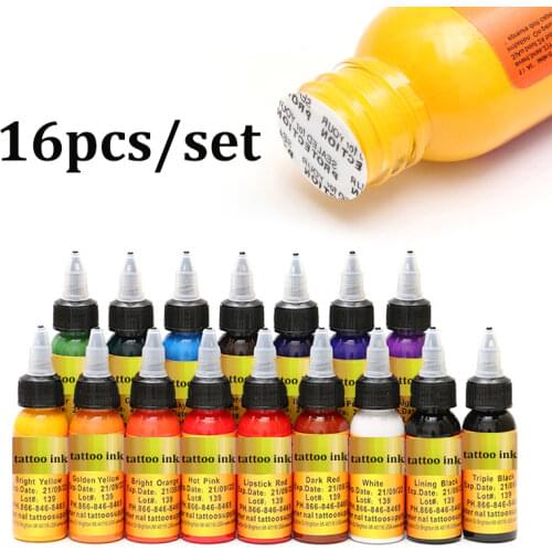 16 Colors Eternal Tattoo Ink Set Pigment Kit Permanent Makeup Tattoo Pigment Ink Art 30ml/bottle for Eyebrow Eyeliner Lip Body