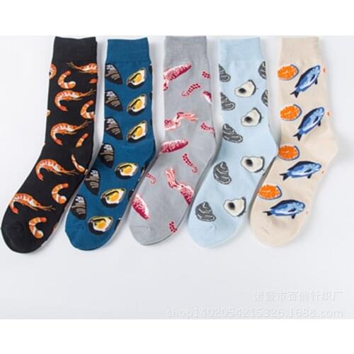 2021 New Fashion Colorful Mens Socks Popularity Couple Socks Personality Men Socks Cute Seafood Series Cotton Socks