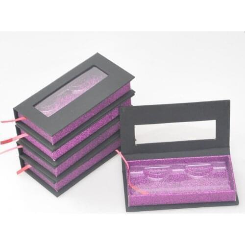 Wholesale Lash Box Packaging Eyelash Box Customize Faux Cils 3D Mink Eyelashes Package Storage Magnetic Black Purple Case Vendor