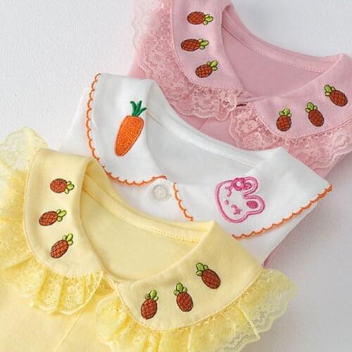 Toddler Girls Autumn Tshirt Fashion Cotton Fruit Flower Butterfly Embroidery Doll Collar Tops for Girl Kids Clothing Tshirt New