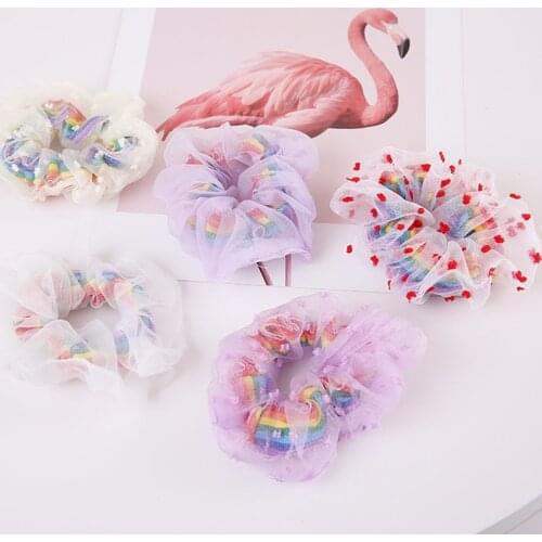 Hair Accessories scrunchies Rainbow Mesh Hair Ring Head Ring Hair Rope Girl Lovely Rubber Band, Large Colour Head Ring