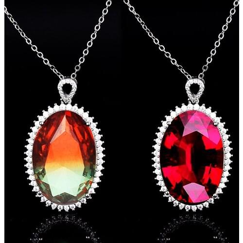 Luxury Silver Color Oval Shape Red Gems Crystal Necklace for Bridal Wedding Necklace Engagement Jewelry Zircon Necklace Gifts