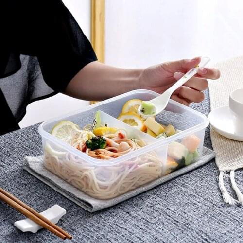 Student lunch box, lunch box, plastic compartment, thickened with spoon, office worker lunch box, household microwave oven, fres