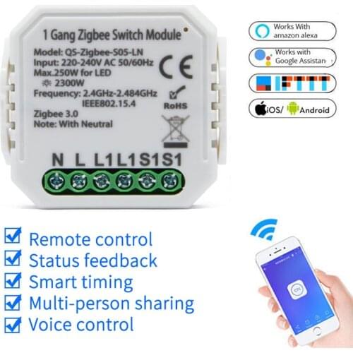 Tuya Zigbee-S05-LN Smart Switch Module With Neutral Support Amazon Alexa Google Home Compatible With Tuya ZigBee Hub