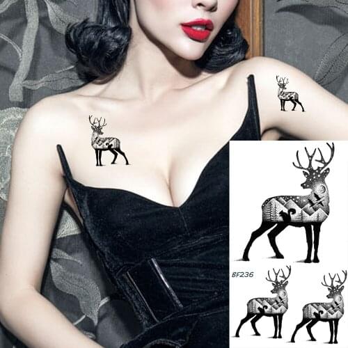 VANKIRS Black Temporary Tattoo Stickers Women Body Arm Chest Elk Waterproof Tatoos Mountain Horn Fake Tattoo Moon Cosmetic Art