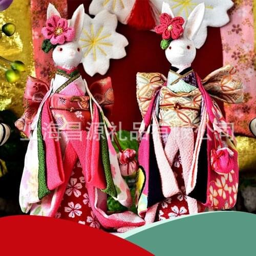 Japanese Spin the kimono rabbit to get married music box Movement Resin Bedroom desktop decoration Collectibles Birthday gift
