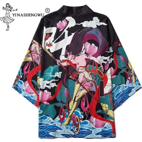 Japanese Summer Kimono Cloak Kimono Shawl Print No Buttons Personalized Fashion Three-quarter Sleeves Loose Trend Style Kimono