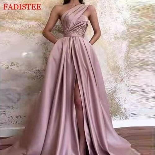 New Style Satin One Shoulder Prom Dresses Vestido Novia Robe De Soiree Simple платье на выпускнойe Vestidos De Fiesta