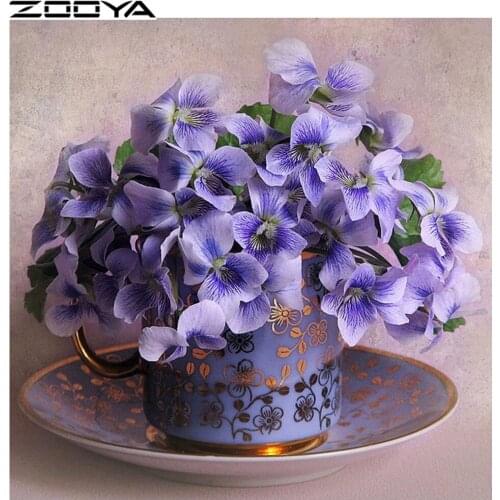 ZOOYA 5D DIY Diamond Painting Cross Stitch Purple Flowers Tray Diamond Embroidery Mosaic Diamonds Wall Stickers Home Decor R1028